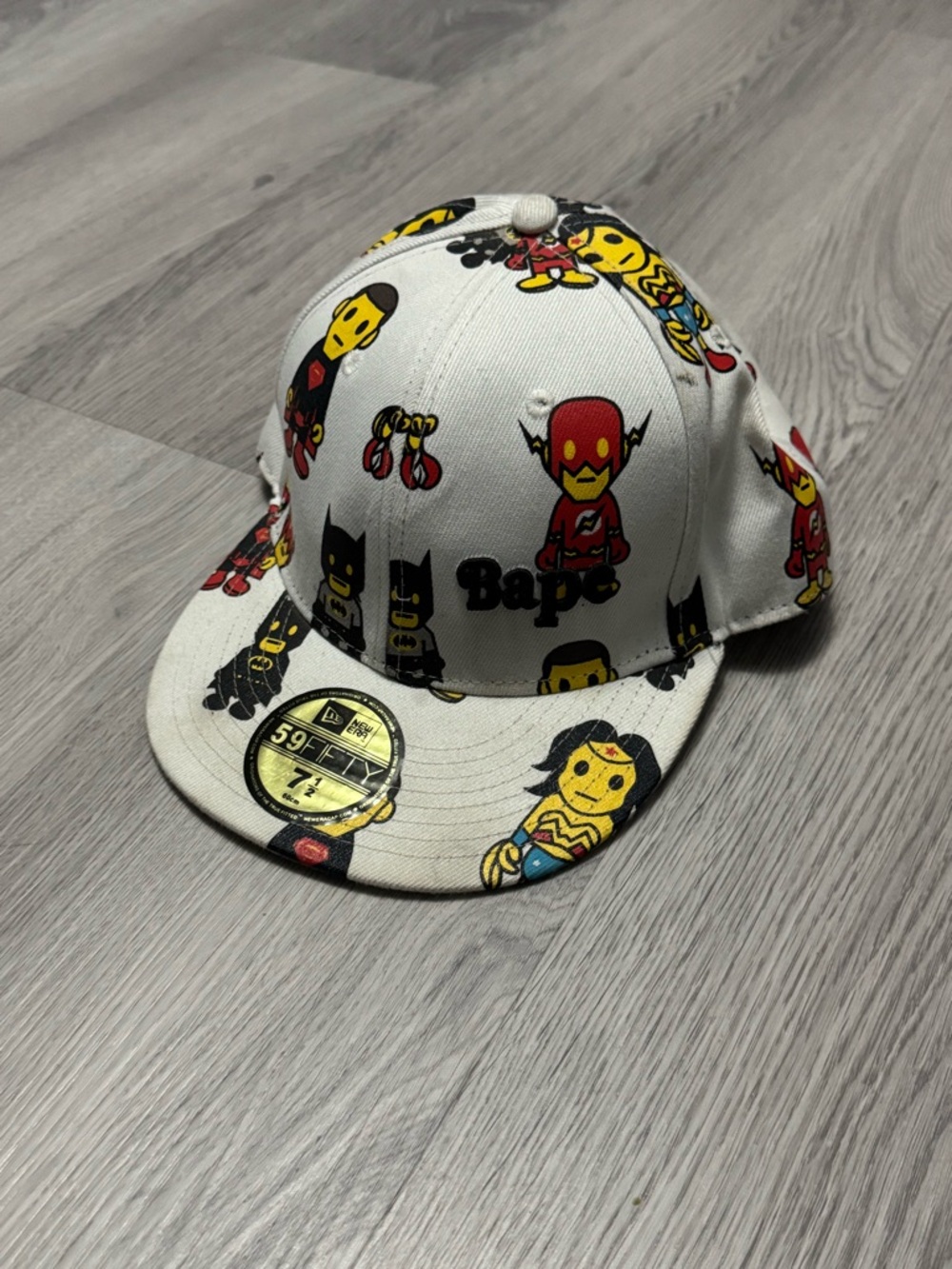 Bape White Superhero Pattern 59FIFTY Fitted Cap